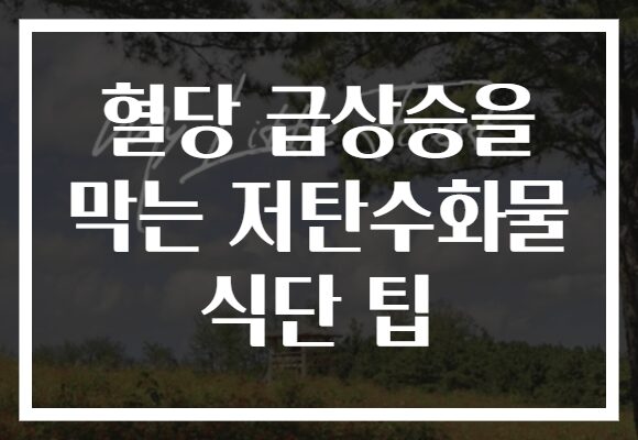 혈당 급상승을 막는 저탄수화물 식단 팁