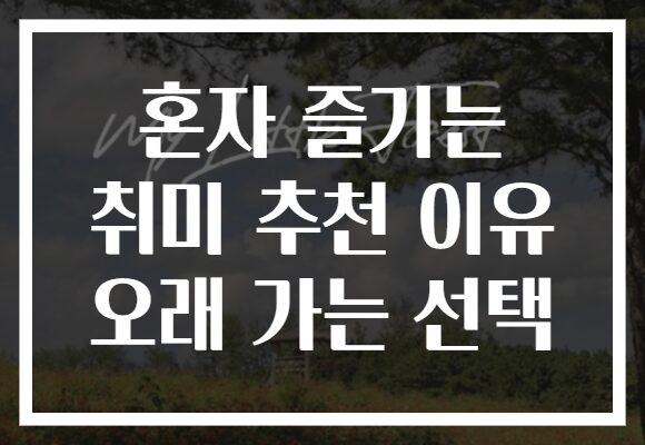 혼자 즐기는 취미 추천 이유 오래 가는 선택