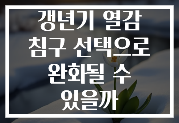갱년기 열감 침구 선택으로 완화될 수 있을까