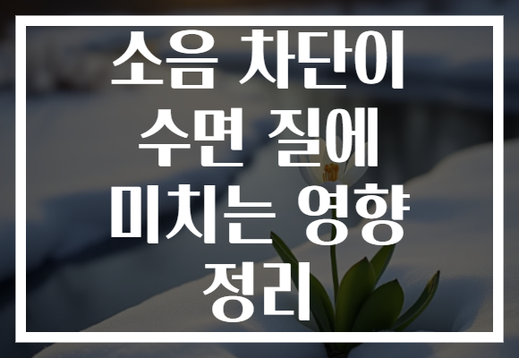 소음 차단이 수면 질에 미치는 영향 정리 소음 차단이 수면 질에 미치는 영향 정리