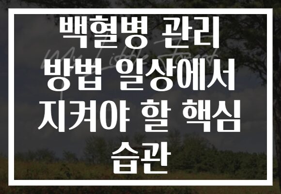 백혈병 관리 방법 일상에서 지켜야 할 핵심 습관 백혈병 관리 방법 일상에서 지켜야 할 핵심 습관