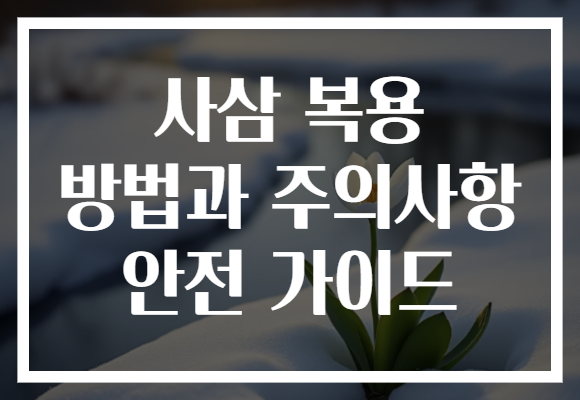 사삼 복용 방법과 주의사항 안전 가이드