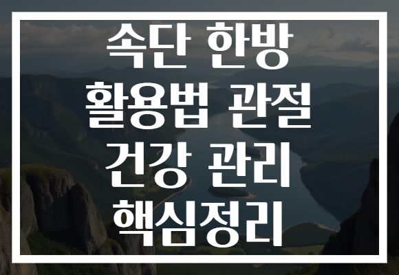 속단 한방 활용법 관절 건강 관리 핵심정리