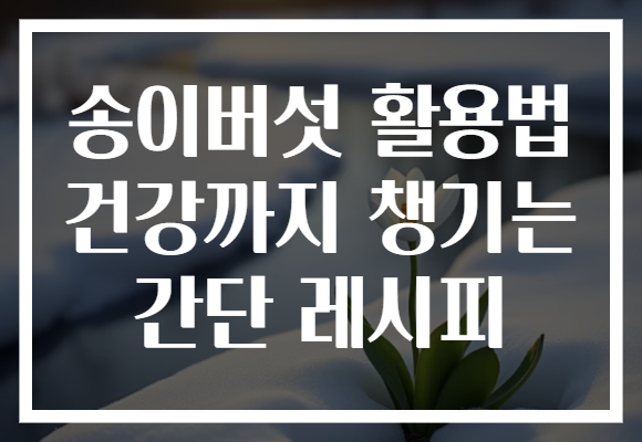송이버섯 활용법 건강까지 챙기는 간단 레시피