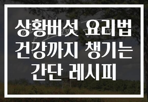 상황버섯 요리법 건강까지 챙기는 간단 레시피 상황버섯 요리법 건강까지 챙기는 간단 레시피