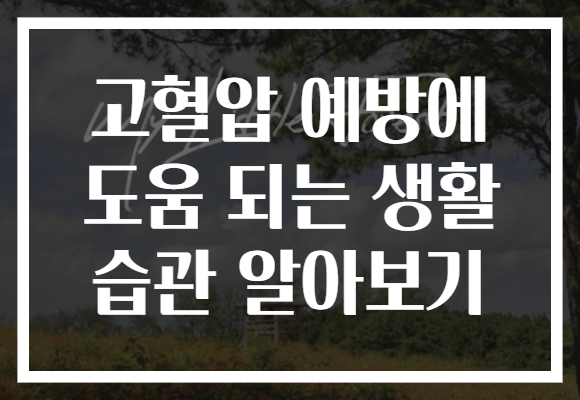 고혈압 예방에 도움 되는 생활 습관 알아보기 고혈압 예방에 도움 되는 생활 습관 알아보기