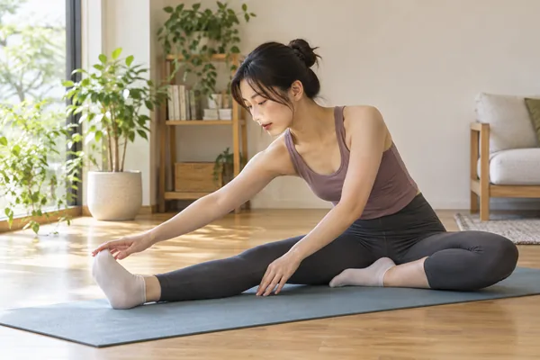 하체 스트레칭에서 자주 생기는 보상 동작 관련 AI 생성 예시 이미지