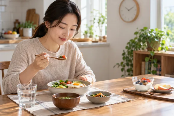 분량을 줄이되 허기지지 않게 먹는 방법은 무엇인가요? 관련 AI 생성 예시 이미지